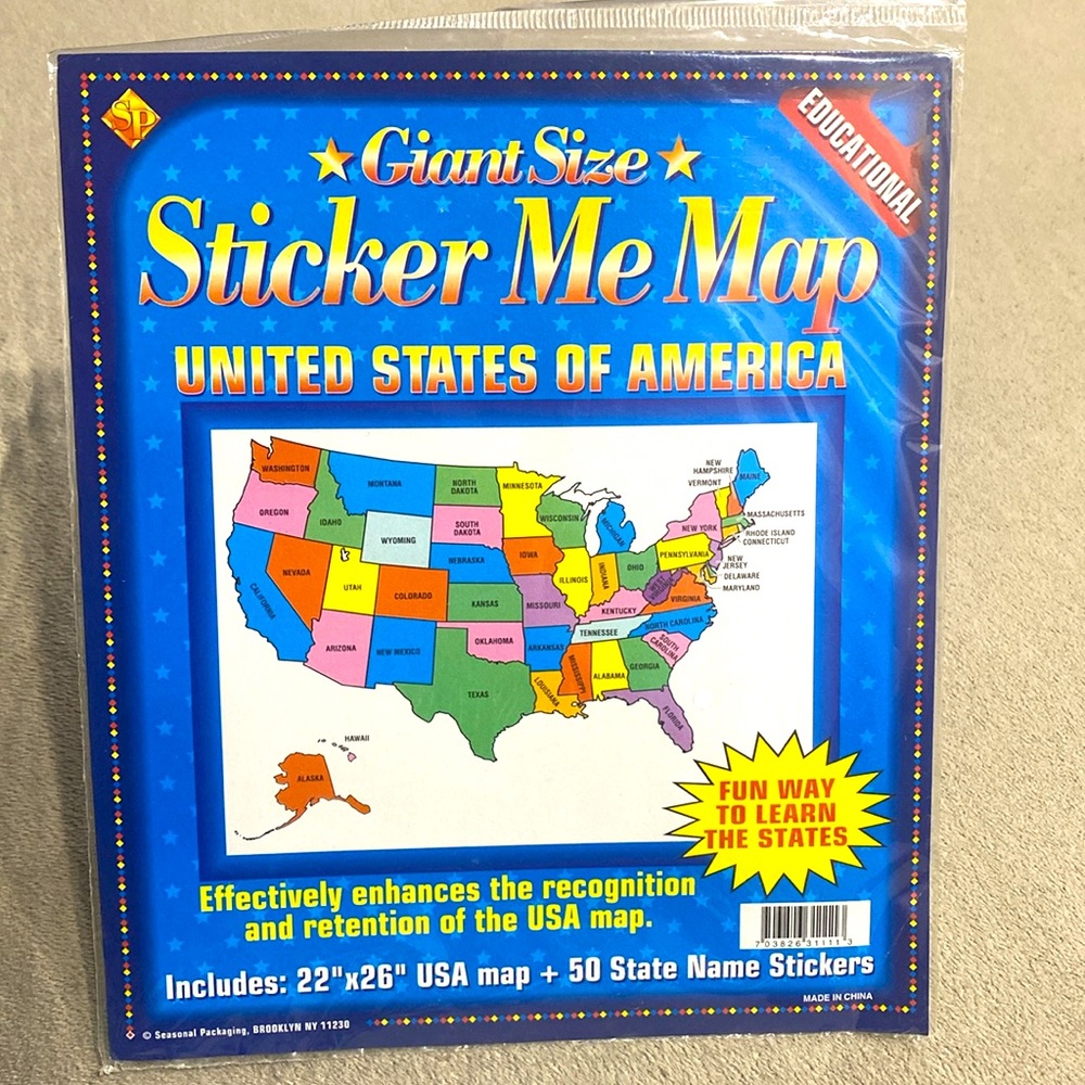New SP Educational Giant Size Sticker Me Map United States of America 22" X 26"